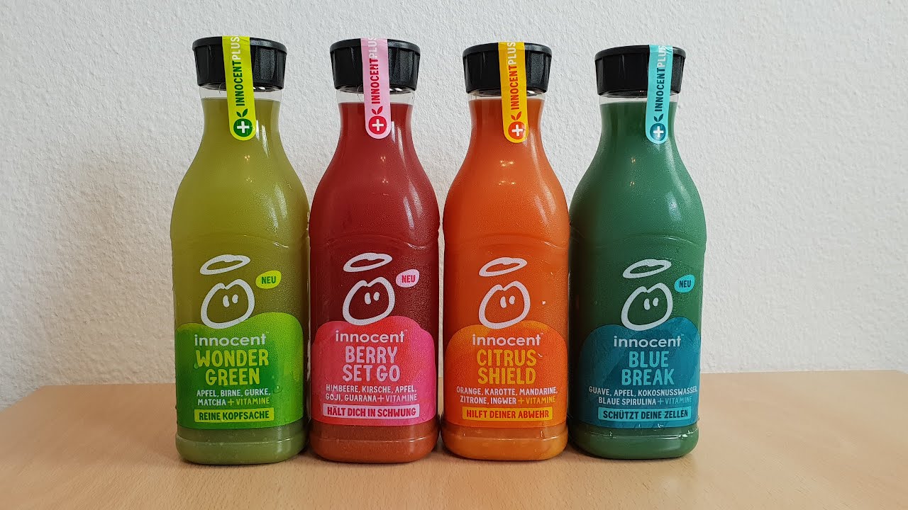 Innocent Plus (Smoothie) Saft test, Citrus Shield, wonder green, berry set go und Blue break