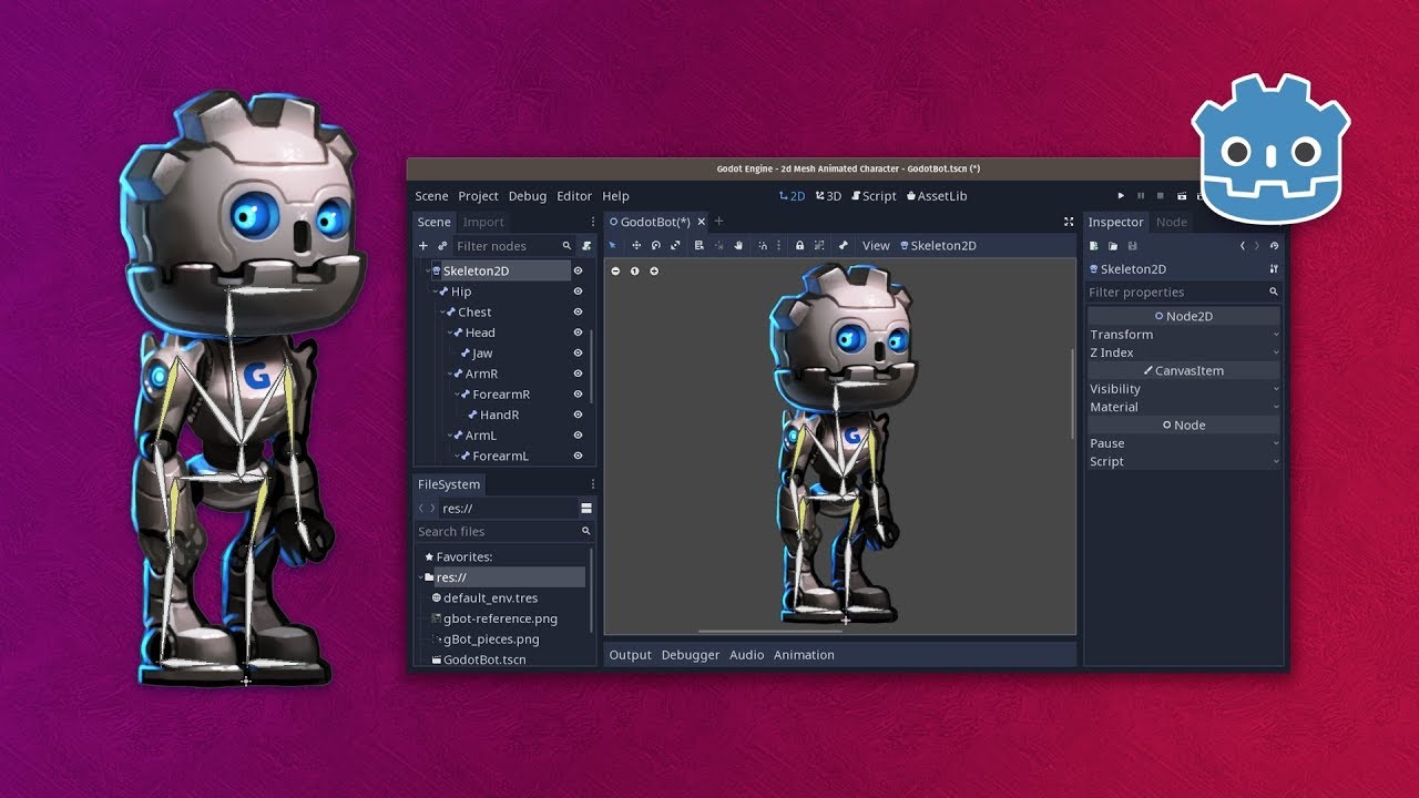 2D-сетка: деформация и риггинг в Godot 3.1: Skeleton2D и Bone2D, урок 1