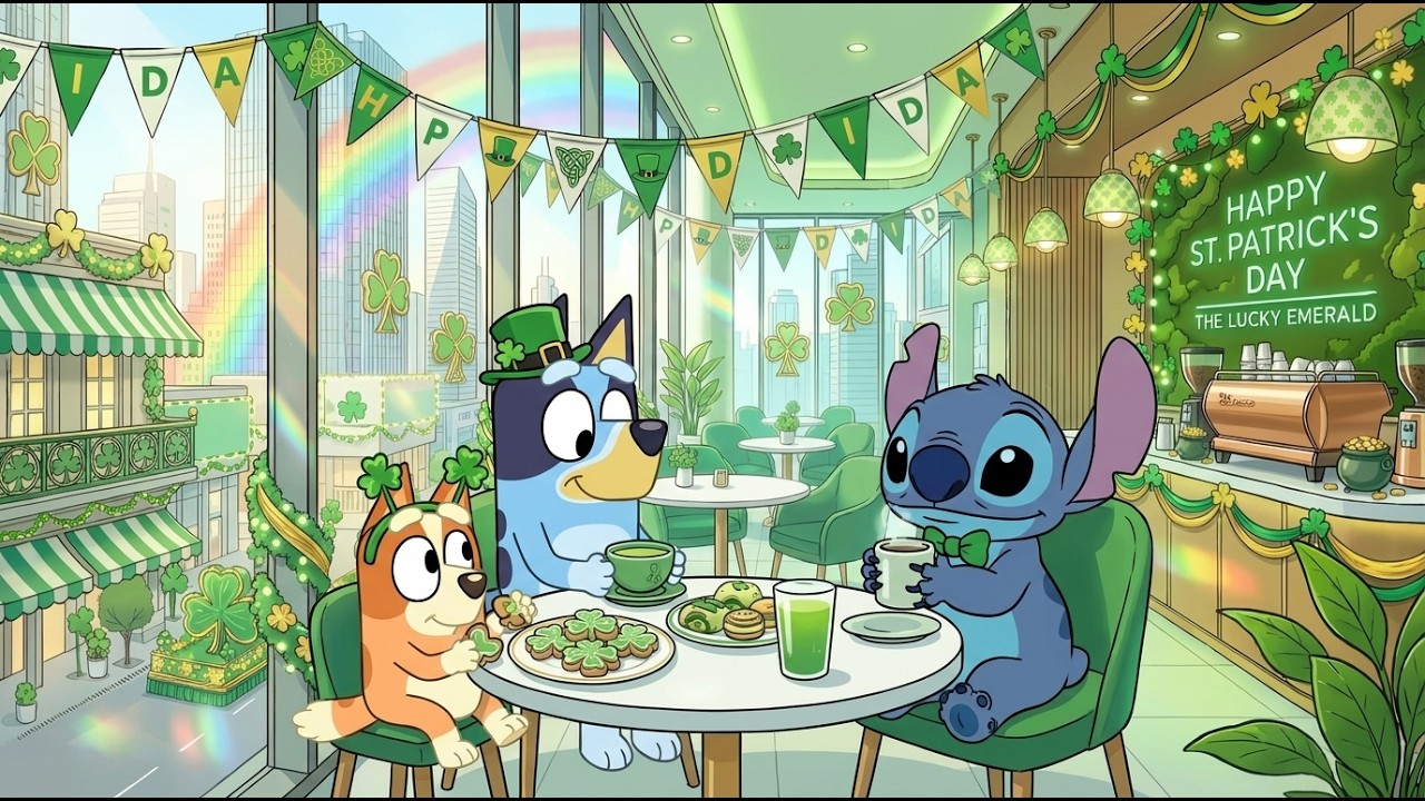 Stitch & Bluey Lucky Cafe on St. Patrick's Day 🍀 Chill Lofi for Focus & Study 🎧 Bright Lucky Green
