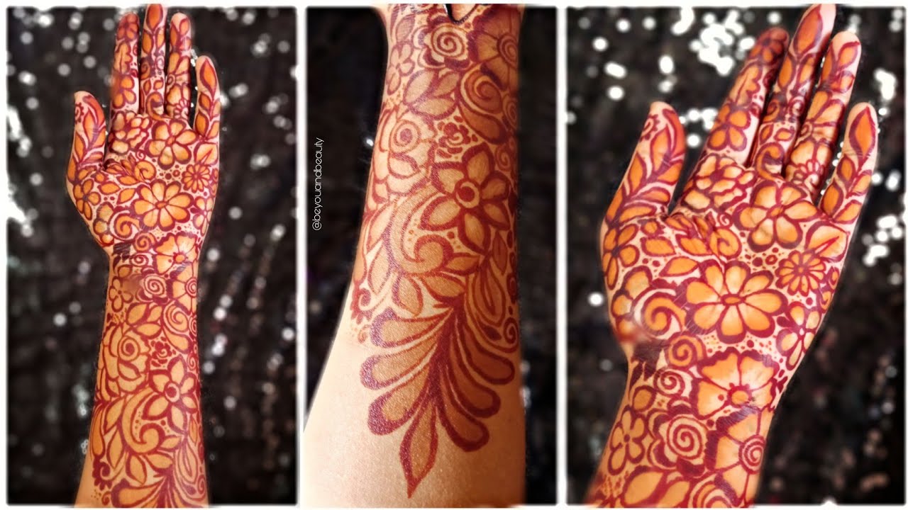 Outline Maroon Red Shaded Mehndi Henna Design | Golecha Henna | मेहंदी डिजाइन | @Beyouandbeauty