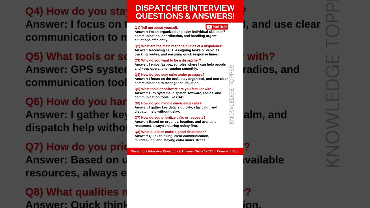 Dispatcher Interview Questions and Answers | Dispatcher Job Interview Questions and Answers