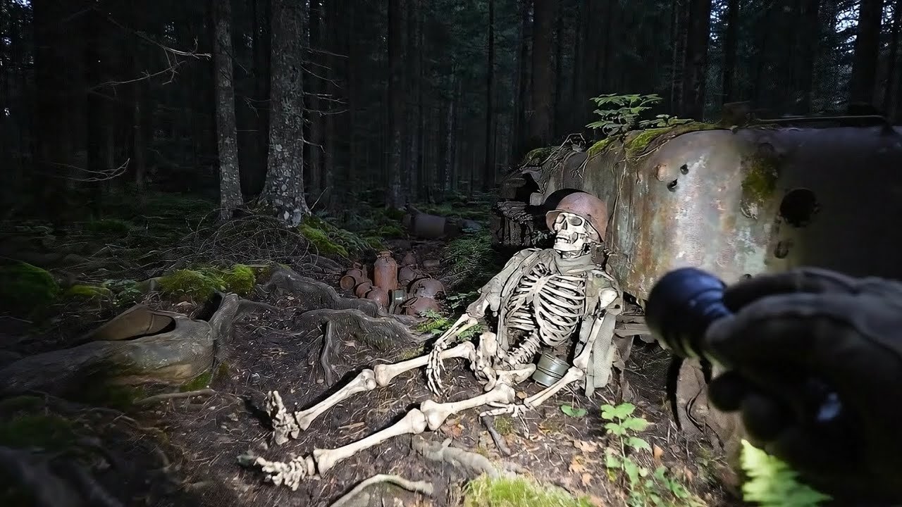 The Skeleton Soldiers dead whale WWII  walking Through to explore a Battlefield at Night
