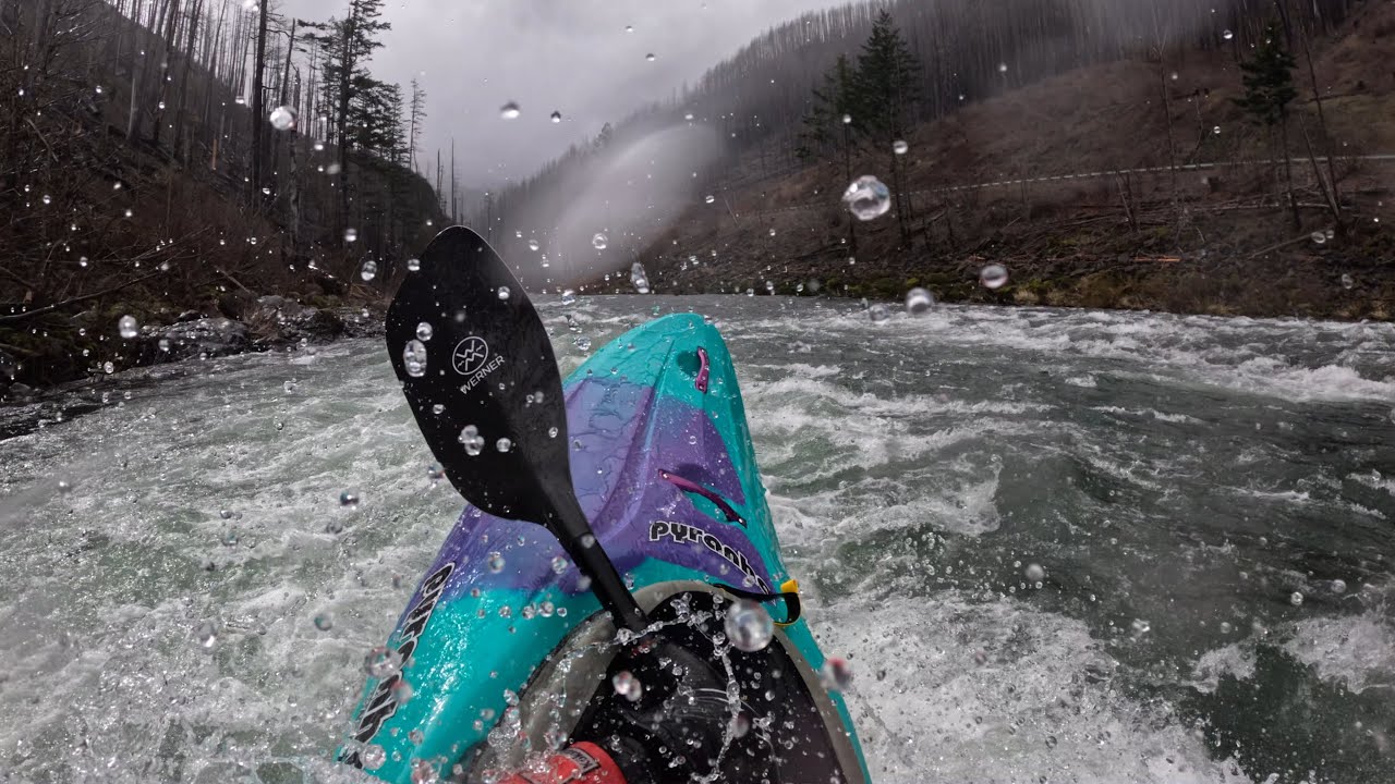 Upper Clackamas River, Three Lynx to Fish Creek, 2300 cfs, LCCC March Bday Paddle 