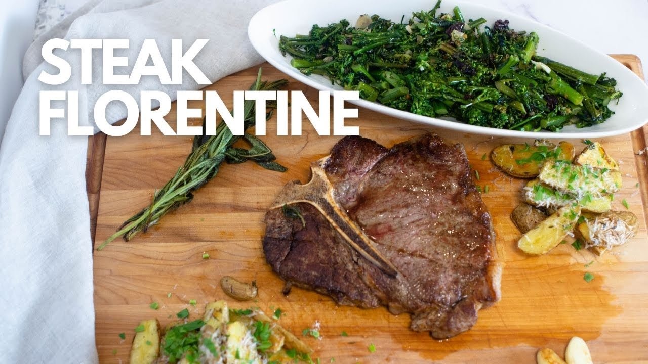 How to Cook T-Bone Steak Bistecca Alla Fiorentina w/ Roast Fingerling Potatoes & Garlicky Broccolini