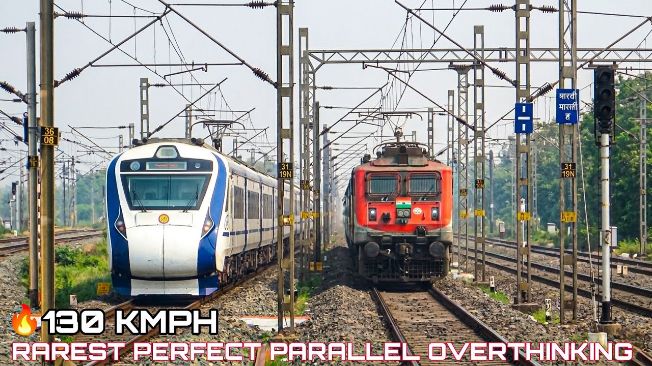 🔥 Dangerous Nonstop 130 KMPH FASTEST Rarest Perfect Parallel Overtaking Action | Indian Railways