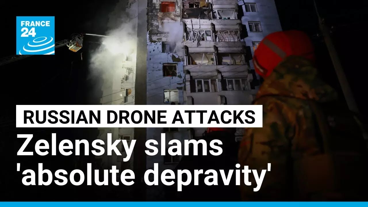 Zelensky slams 'absolute depravity' after massive Russian drone attack &bull; FRANCE 24 English