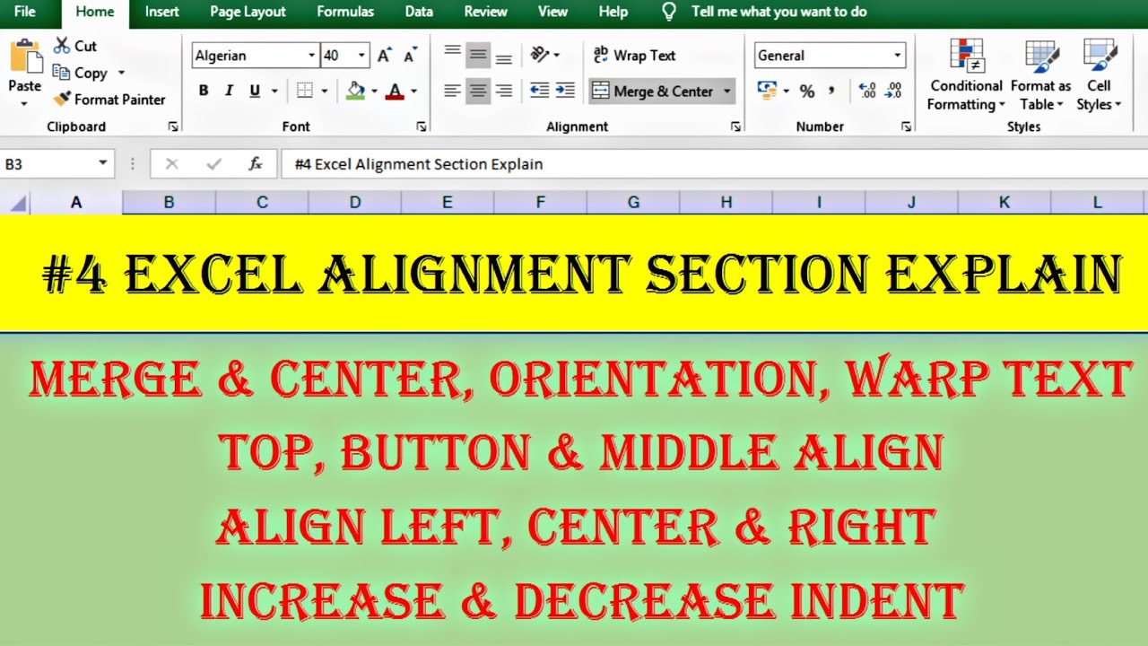 Excel Alignment Options Tutorial | Excel - Alignment,Text Alignment, Wrap Text, Merge & Center