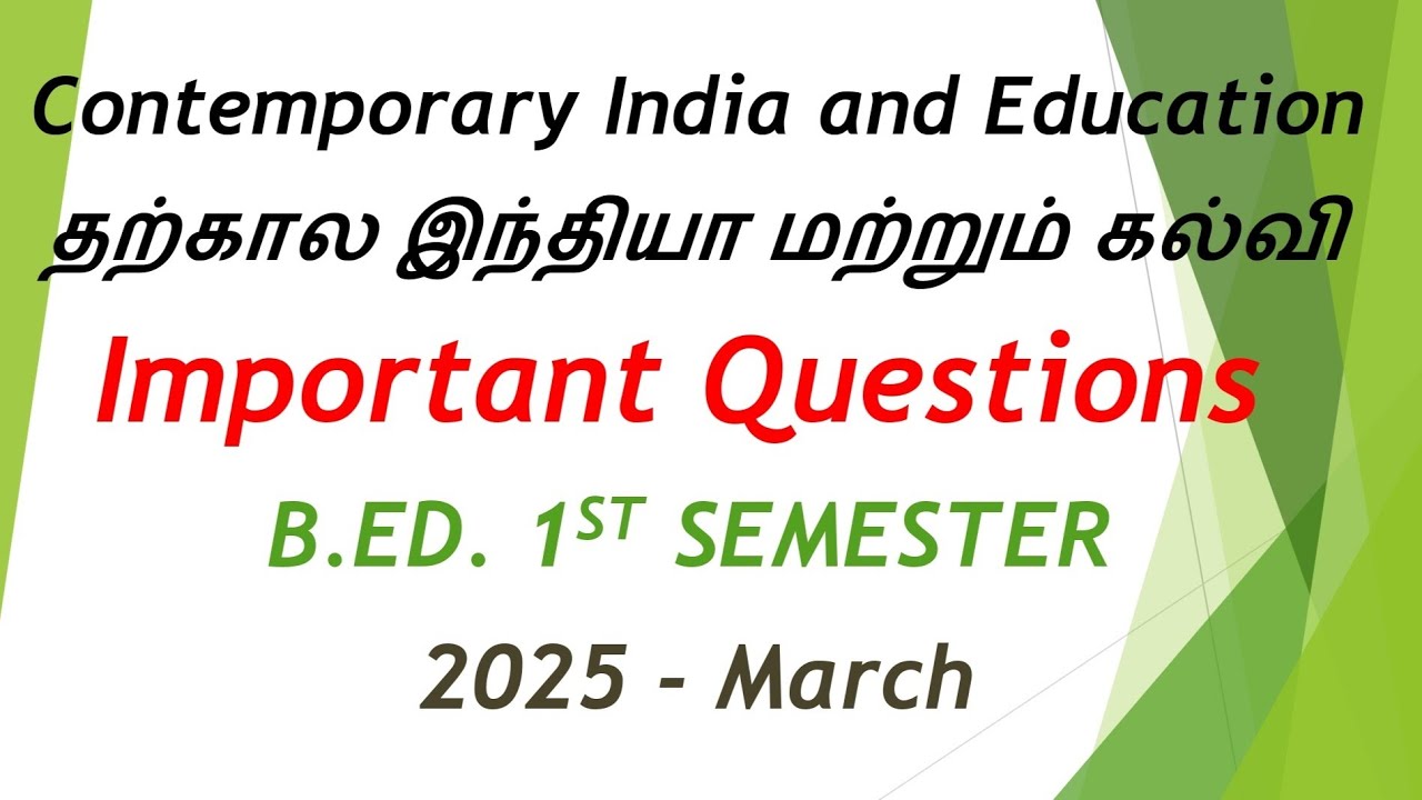 CONTEMPORARY INDIA AND EDUCATION IMPORTANT QUESTIONS -TNTEU- B.ED-1st SEMESTER @Starsclassroom99