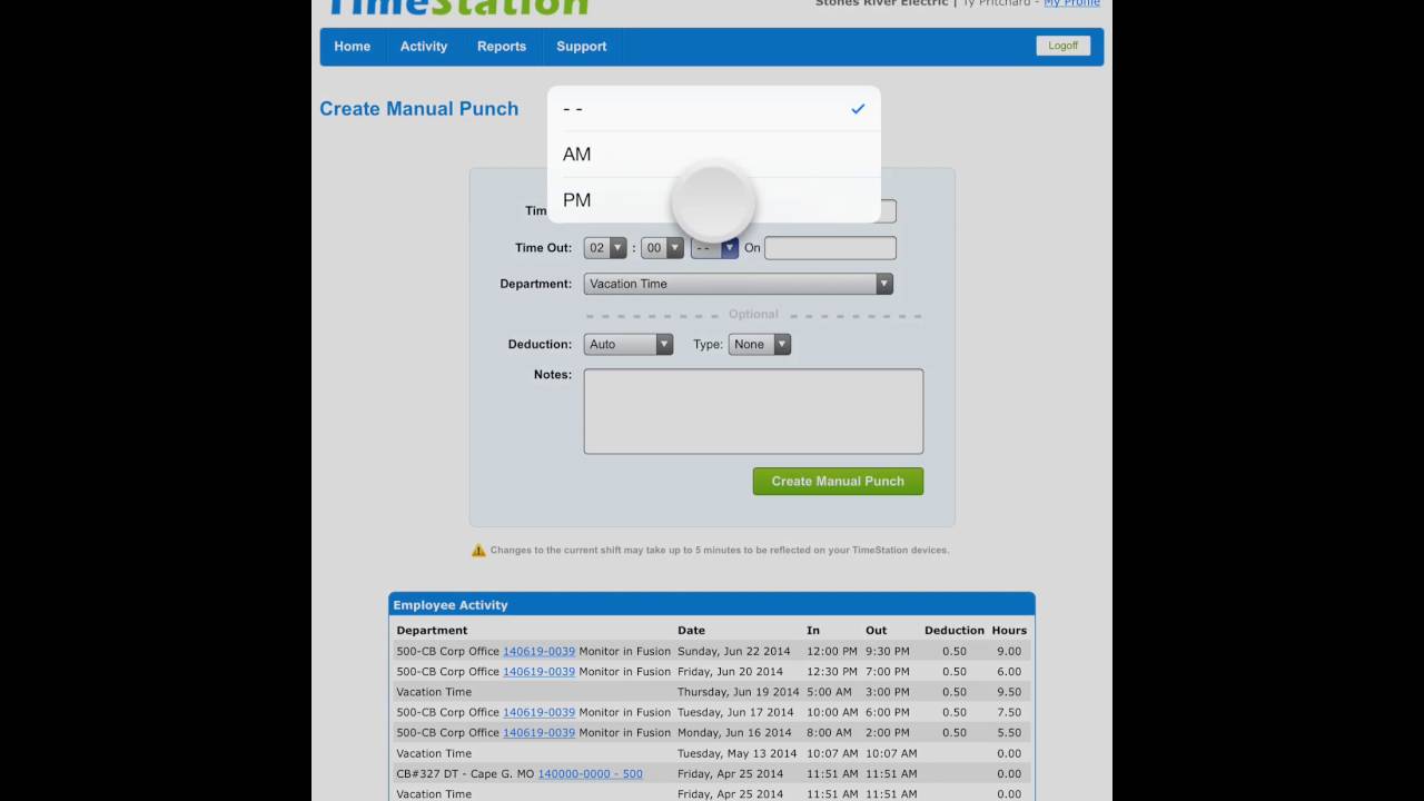 Adjusting TimeStation Entries