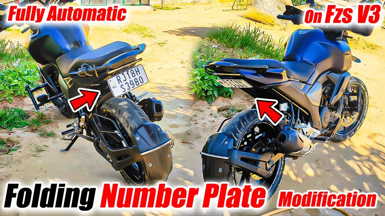 Automatic Folding Number plate modification on any bike - modified fzs v3 modification