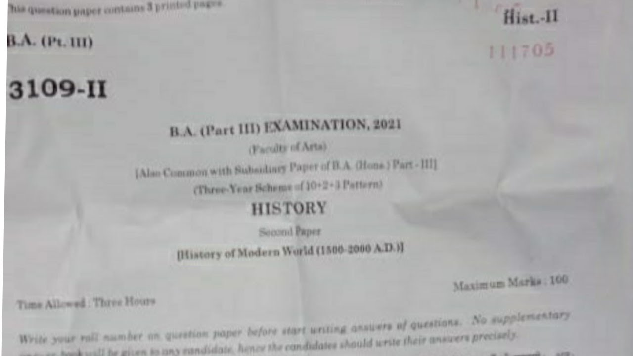 History | इतिहास | B.A 3rd Year 2021 Paper-1 2021 | BA 3rd Year History Questions Paper 2021