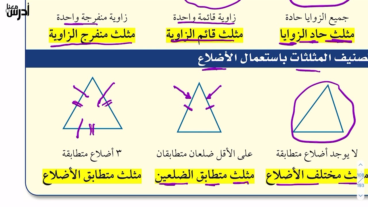رياضيات اول متوسط درس المثلثات