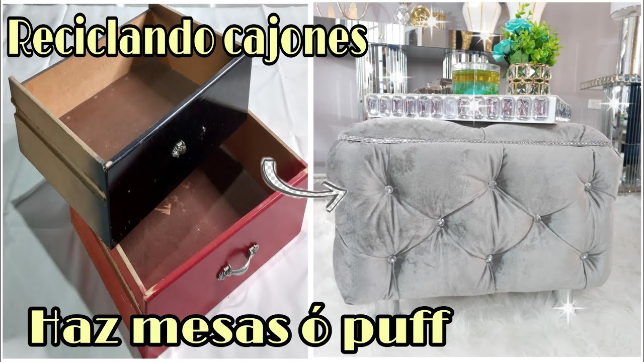 RECICLANDO CAJONES HICE HERMOSA MESA O PUFF EN CAPITONÉ