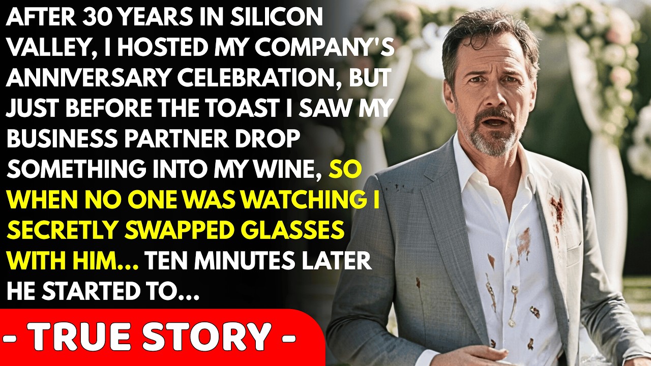 At my company's 30th anniversary, my business partner drugged my wine — I switched glasses...
