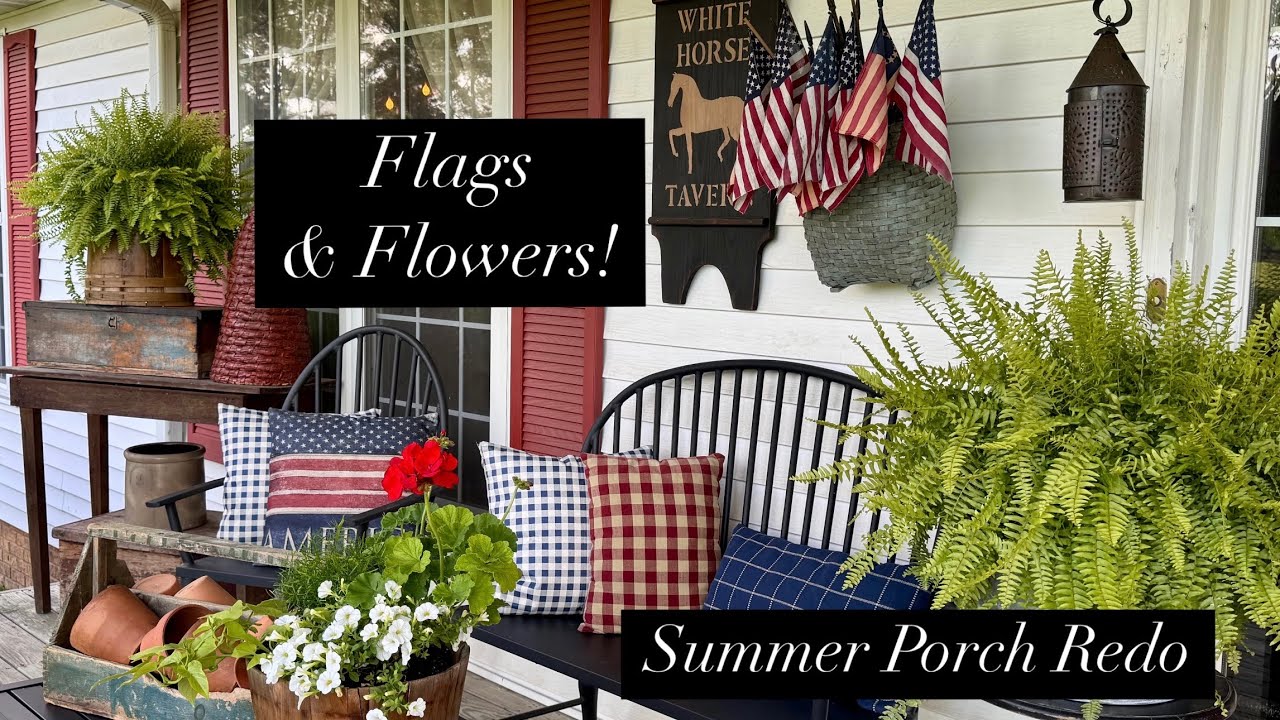 Flowers & Flags Summer Front Porch Redo~Primitive Colonial Americana