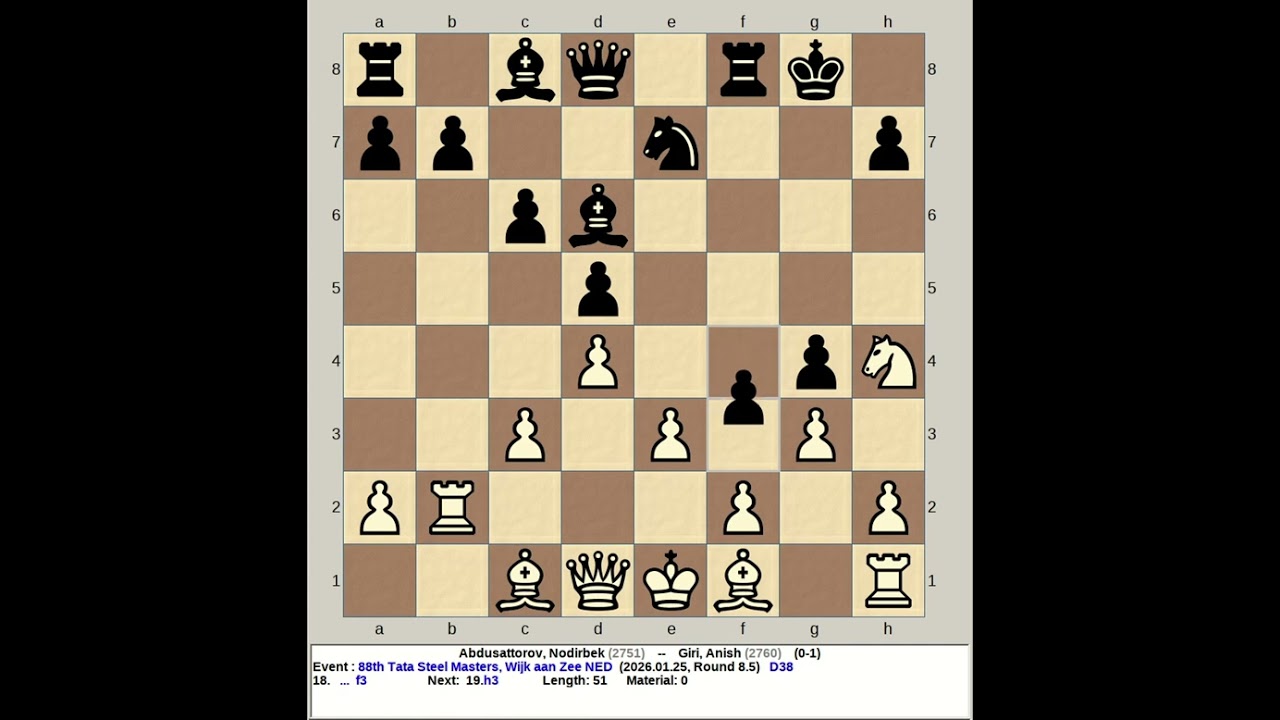 Abdusattorov, Nodirbek vs Giri, Anish | 88th Tata Steel Masters Chess 2026, Wijk aan Zee Netherlands