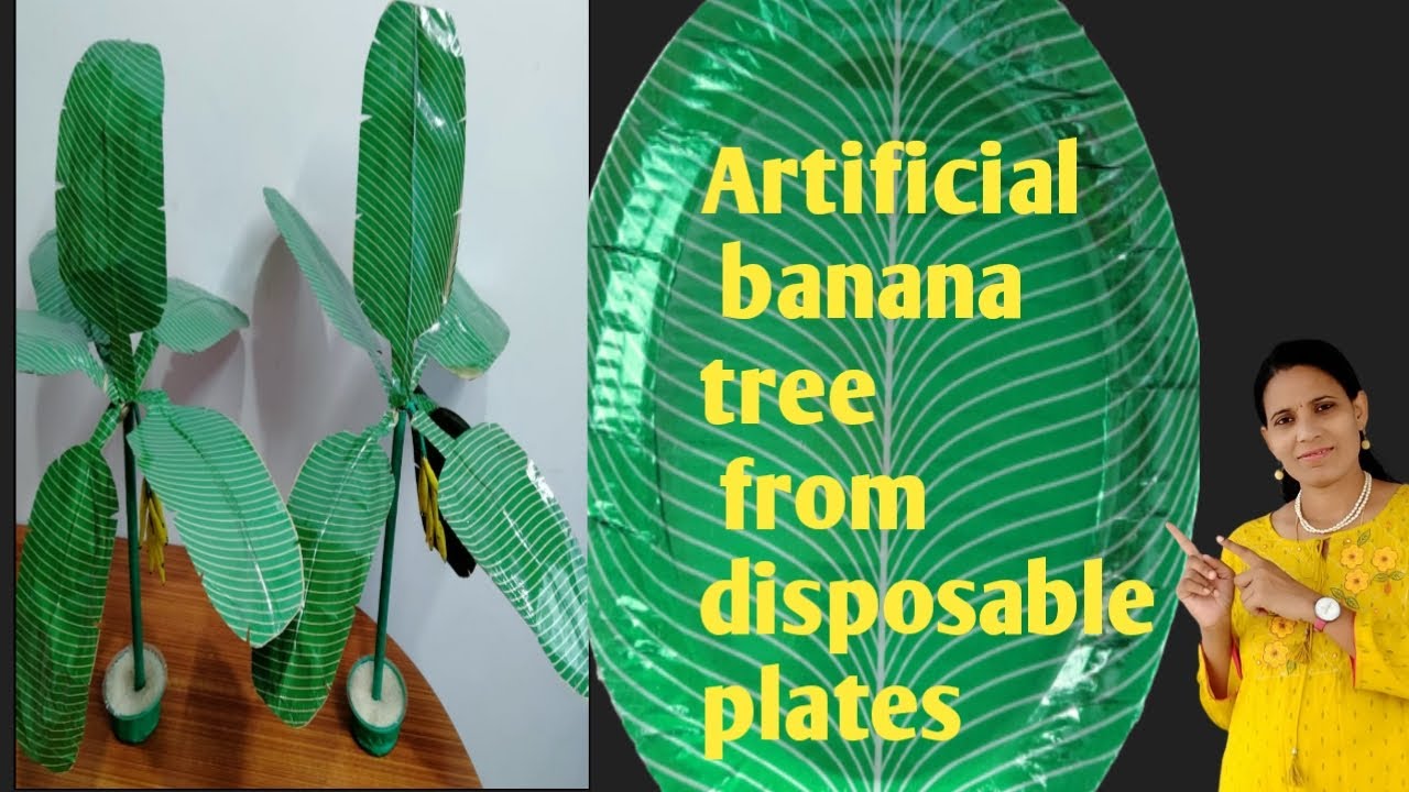 DIY।Artificial BANANA TREE । Disposable plates తో artificial banana tree 🌴।