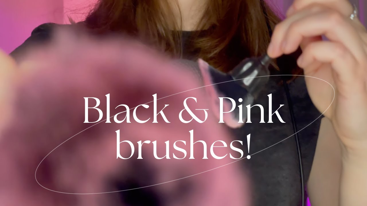 ASMR 🌹✨ Black & Pink brushes (Brown noise, Rain sounds, Camera brushing)