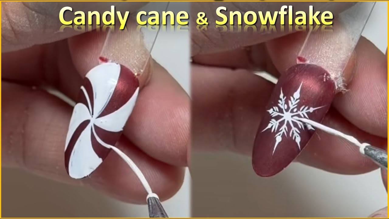 C&aacute;ch vẽ Candy cane v&agrave; Snowflakes đơn giản - Diva Nail