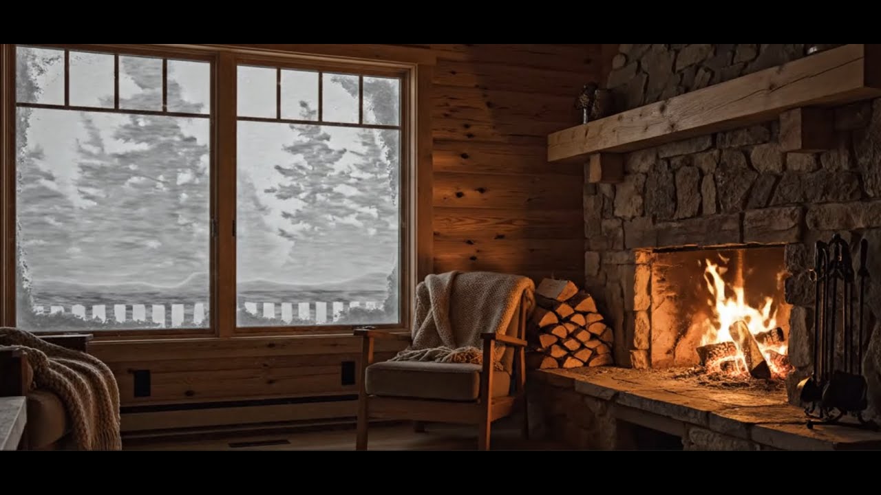 8 Hours Blizzard Cabin Ambience ❄️🔥 | Fireplace + Wind for Deep Sleep (No Music)