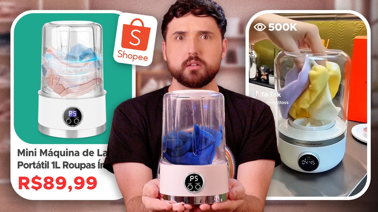 😱 Comprei a MINI MÁQUINA DE LAVAR da Shopee | Mini Lava Roupas Portátil USB