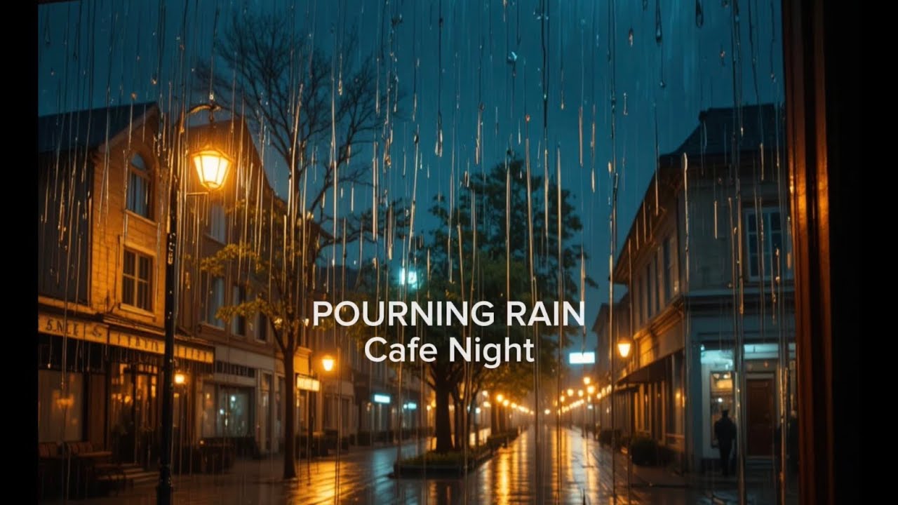 Heavy Rain on Café Window 🌧 2 Hour Rainy Night Ambience