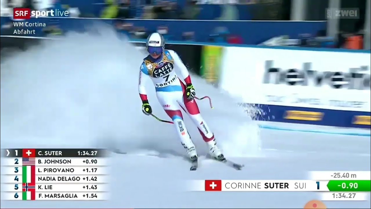 Corinne Suter takes gold at the World Cup downhill in Cortina d'Ampezzo