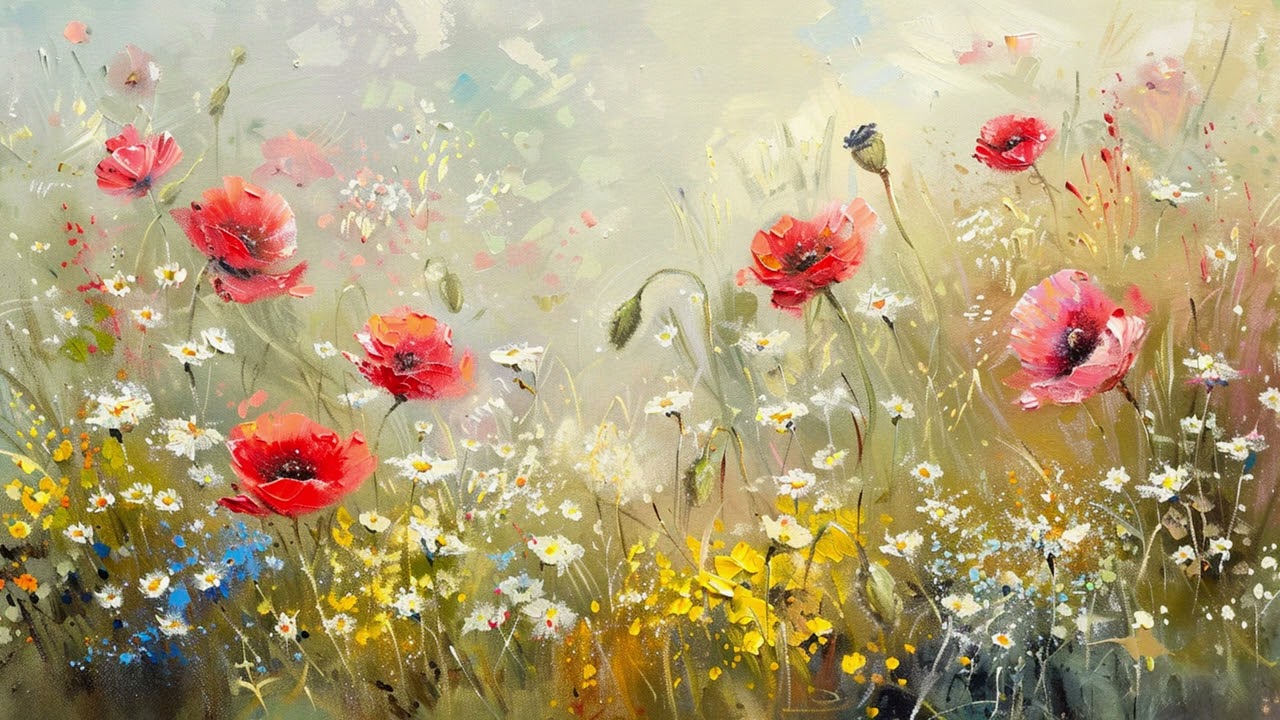 Delicate Poppy Meadow Oil Painting (4K) • TV Art Screensaver for Smart TV