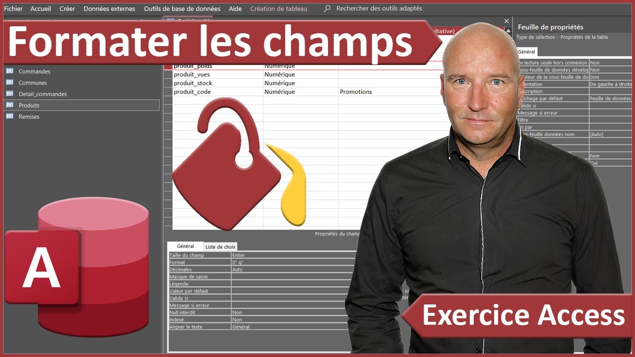 Formater les champs de tables, exercice Access