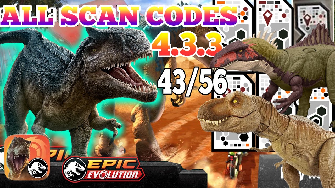 Jurassic World EPIC EVOLUTION CHAOS THEORY MATTEL TOYS Scan Codes All Dinosaurs UPDATE 43/56 T REX