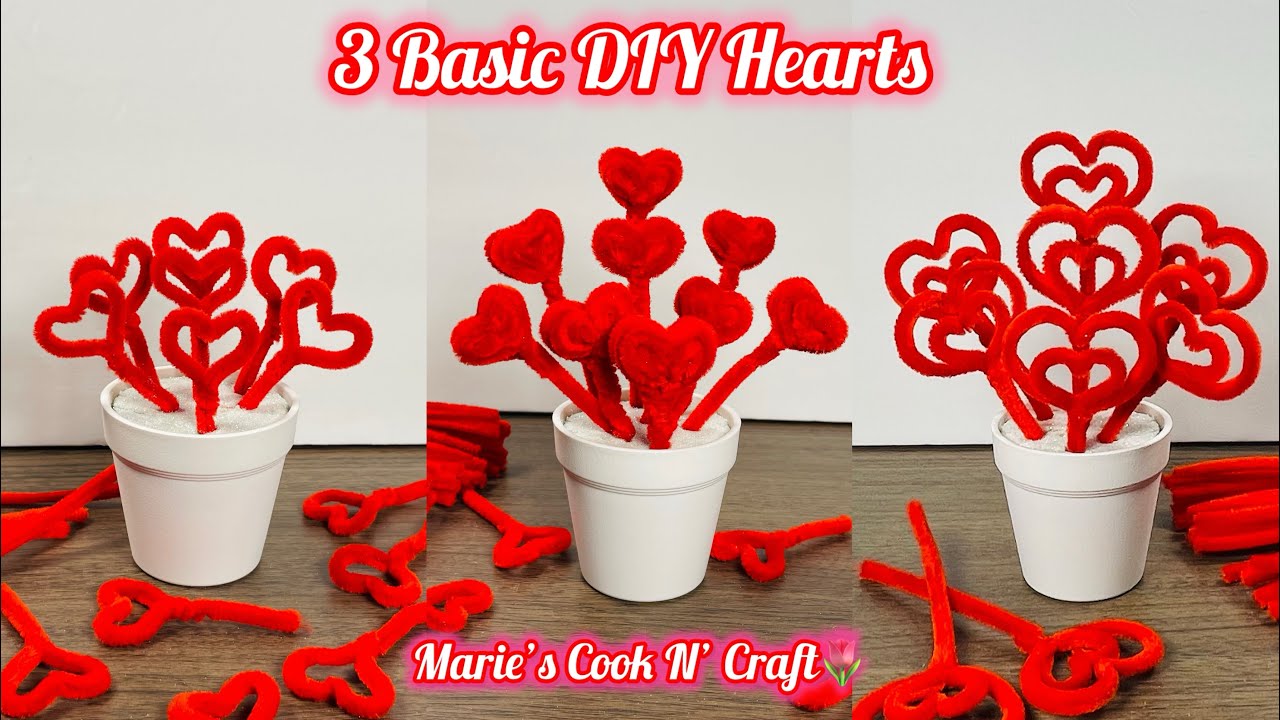 3 DIY Ideas Basic Heart Making From Pipe Cleaner/Chenille Stem #mariescookncraft #diy 