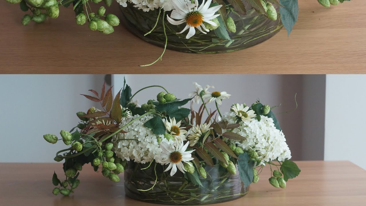 [꽃꽂이] 낮고 넓은 화병에 여름 꽃을 꽂아 보아요 / [[Home Decoration] Summer Flower Arrangement