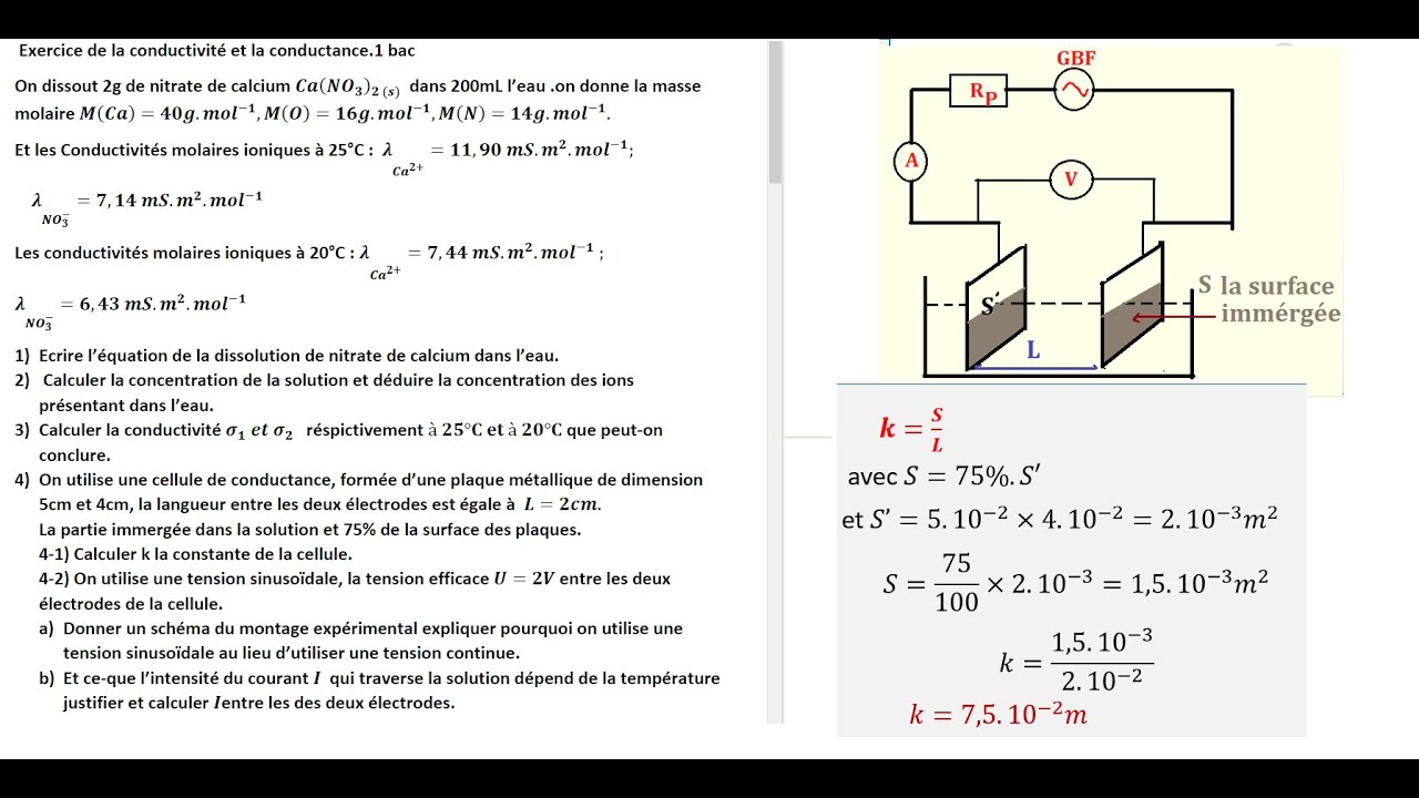 Exercice de la conductivité et la conductance.1 bac chimie