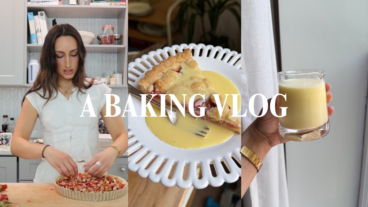 A Baking Vlog: Rhubarb crumble tart with cr&egrave;me anglaise (