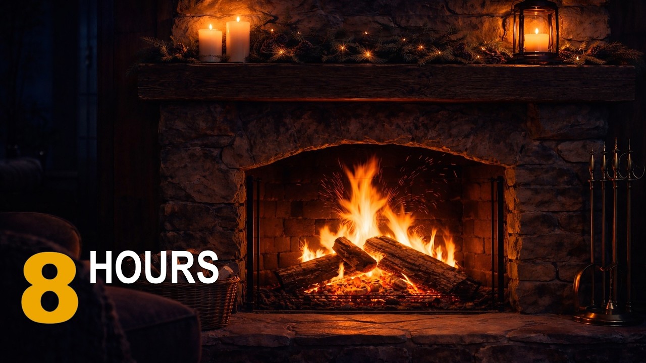 8 Hours Cozy Fireplace Ambience 🔥 Warm Crackling Fire for Deep Sleep & Relaxation (No Music)