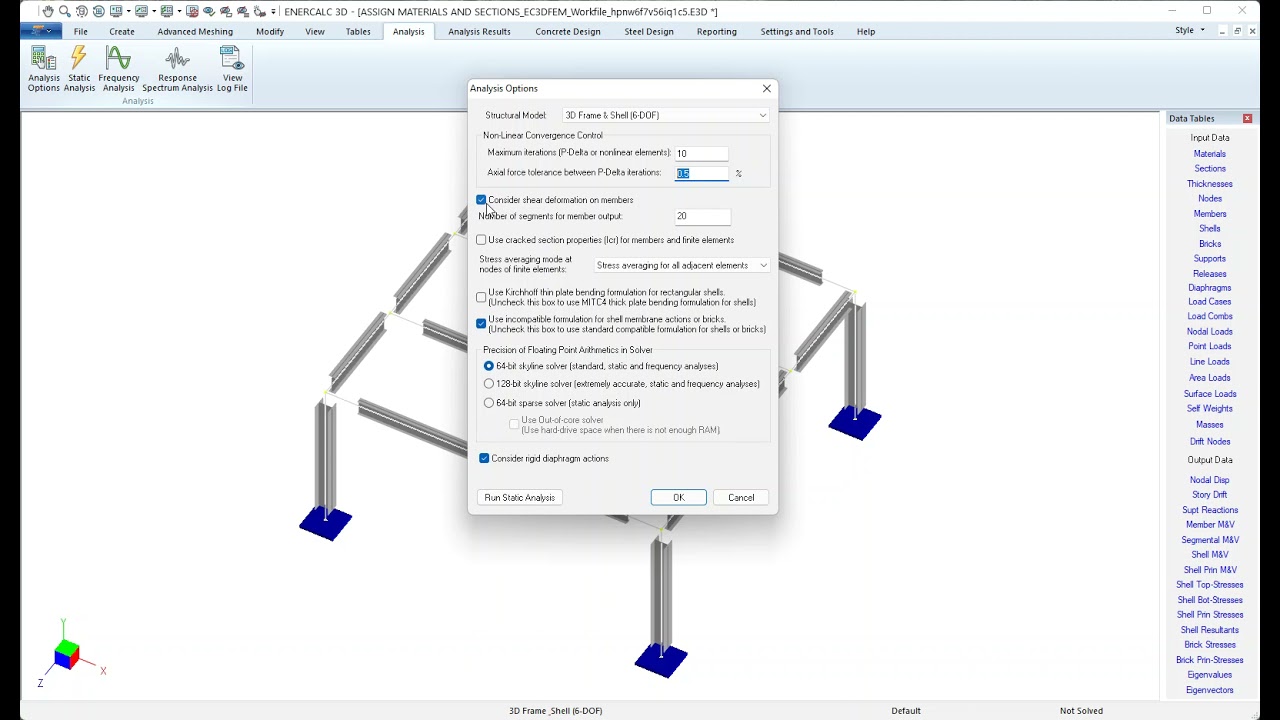 3D - Analysis Options