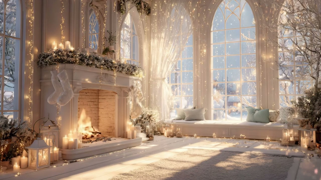 Angel Sunlight Fireplace 🔥 Beautiful Relaxing Music 🔥 Soft Christmas Melodies