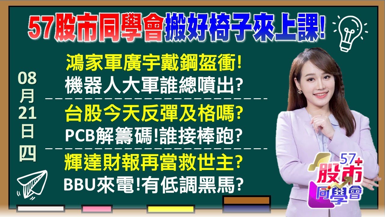 鴻海機器人從頭到腳都有！廣宇突破52就壓不住？川普送台積電南下載客？神山返月線都是買點？AI泡沫論都假的？輝達8/27財報 黃仁勳打臉空頭？《57股市同學會》葉子菁 蕭又銘 林柏錦 李健明