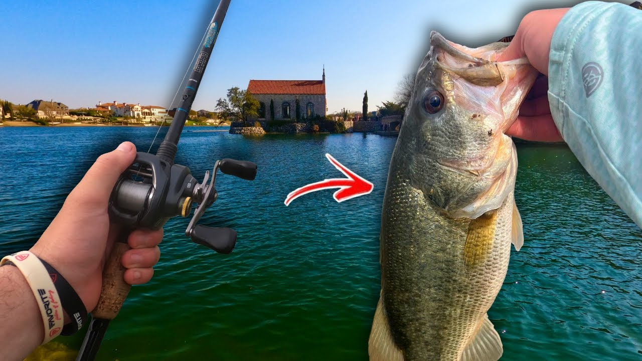Fishing A CRYSTAL CLEAR CONCRETE Pond For BIG SPAWNING Bass!! (SPRING Fishing!!)