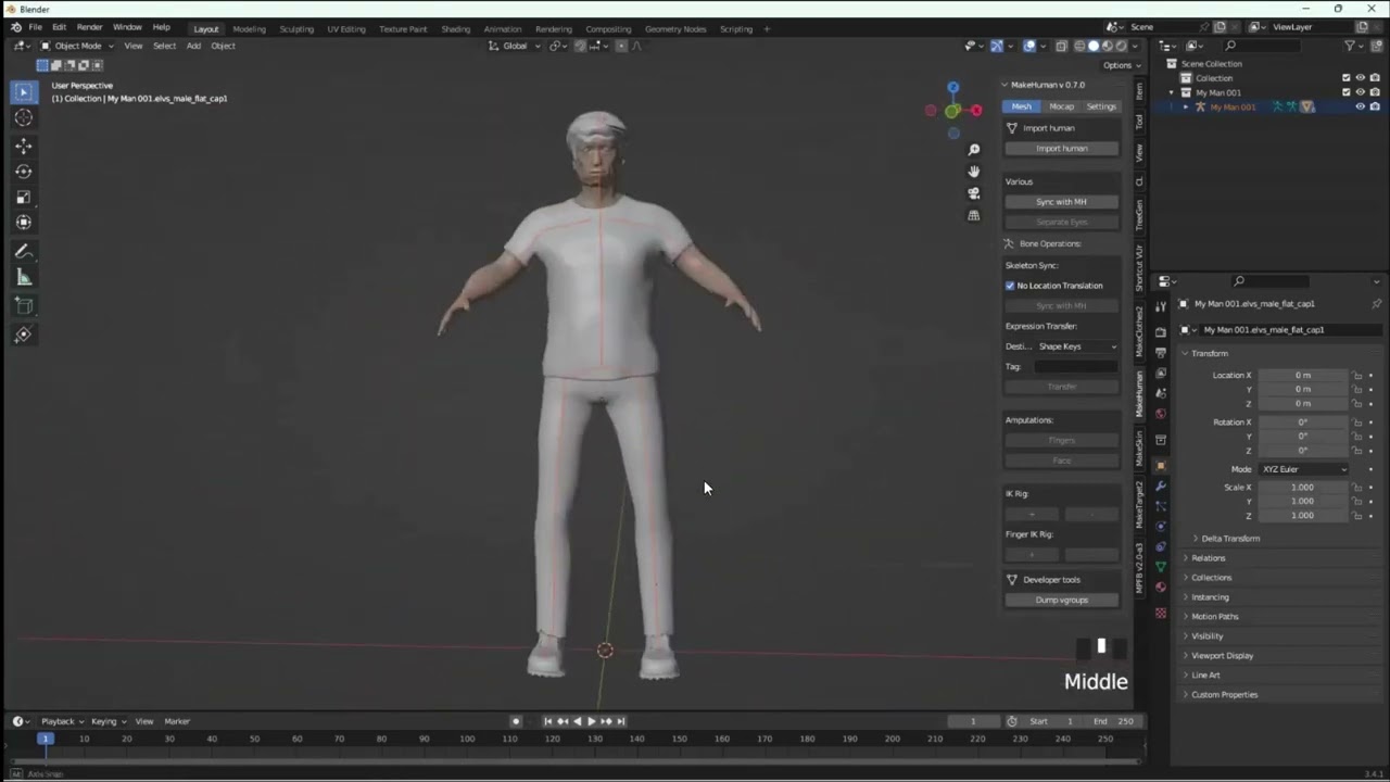 MakeHuman & Blender creating a figure holding a gun demonstration for a layout figure MERG 3D SIG