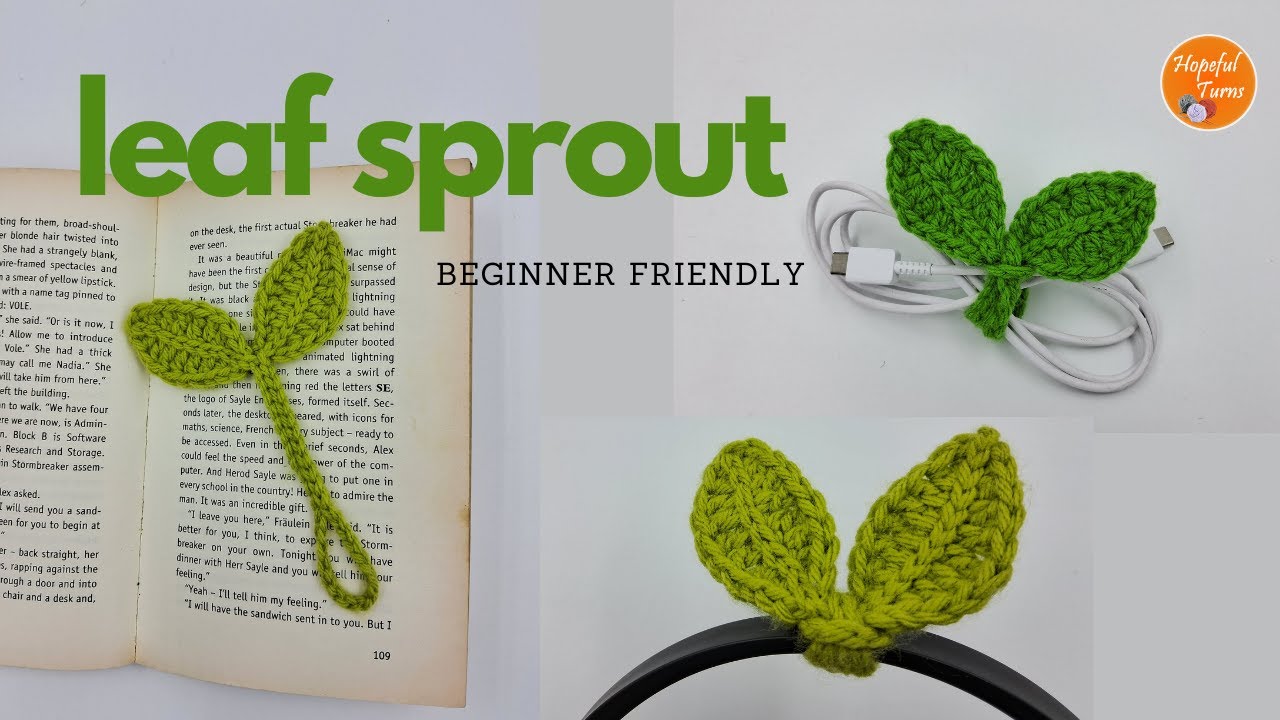 Crochet Leaf Sprout | Multipurpose Tie - Crochet Leaf Bookmark | Cable Tie | Headphones Accessory