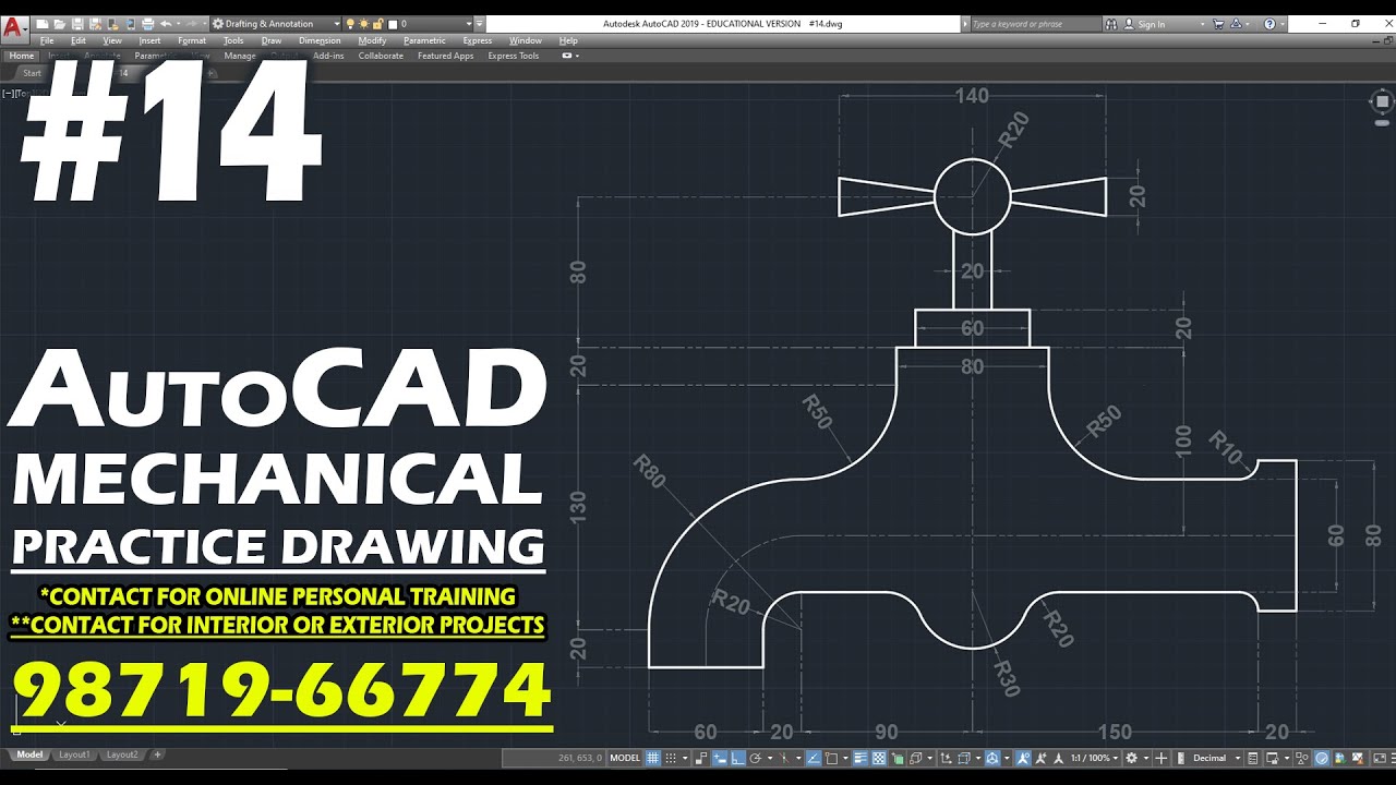 #14 || AUTOCAD MECHANICAL PRACTICE DRAWING ||