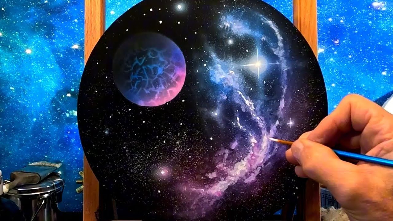 Acrylic painting techniques step by step Galaxy space with a planet airbrush and clear coating