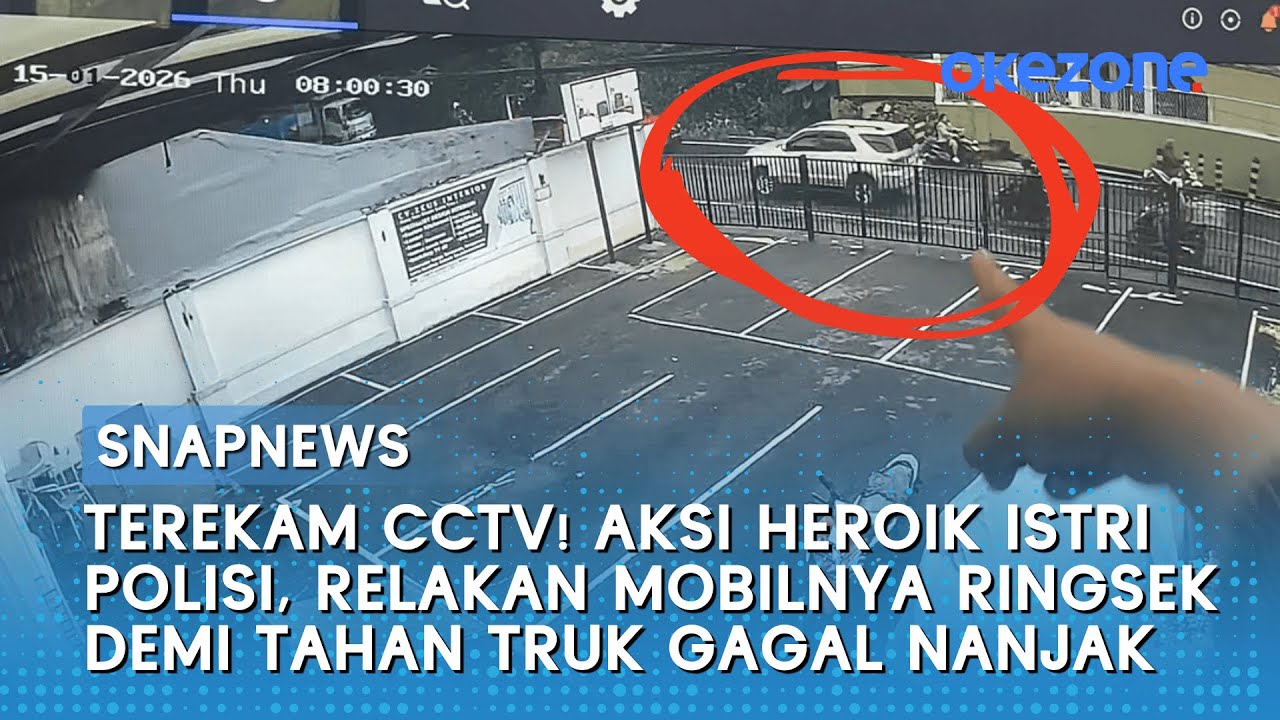 Terekam CCTV! Aksi Heroik Istri Polisi, Relakan Mobilnya Ringsek Demi Tahan Truk Gagal Nanjak