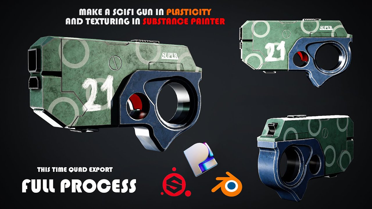 Make a  Scifi gun in PlasticityAnd texturing In Substance Painter #plasticity #substancepainter