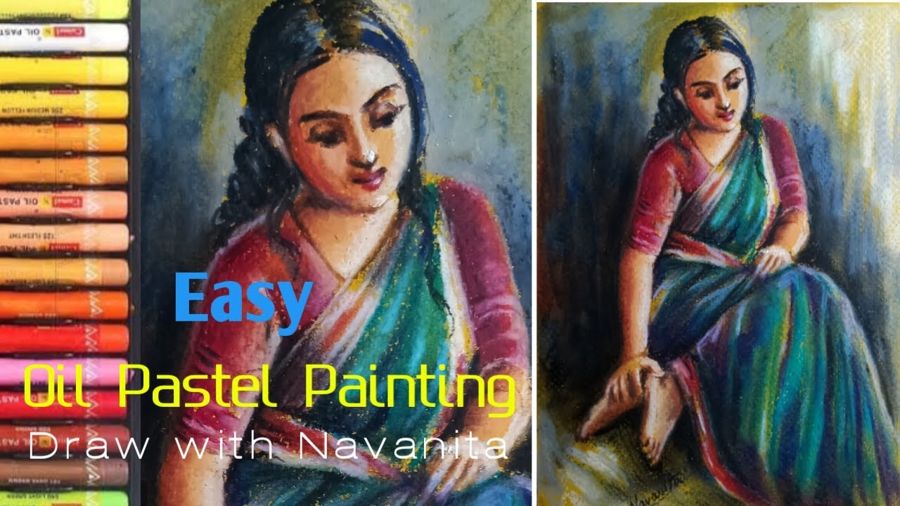 How to draw a woman with oil pastels/Oil Pastel Drawing/Pastel painting girl easy