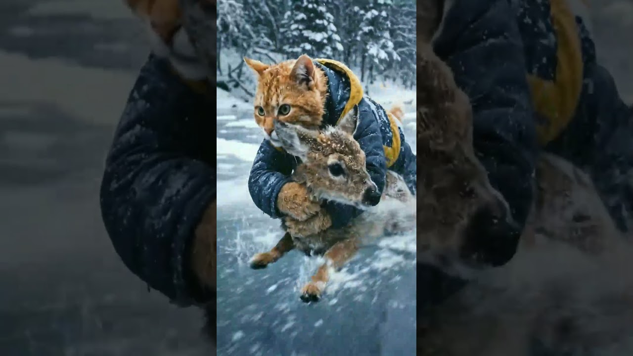 Baby Deer Stuck on Frozen Lake! 🦌❄️ He Risked Everything to Save Her... #shorts