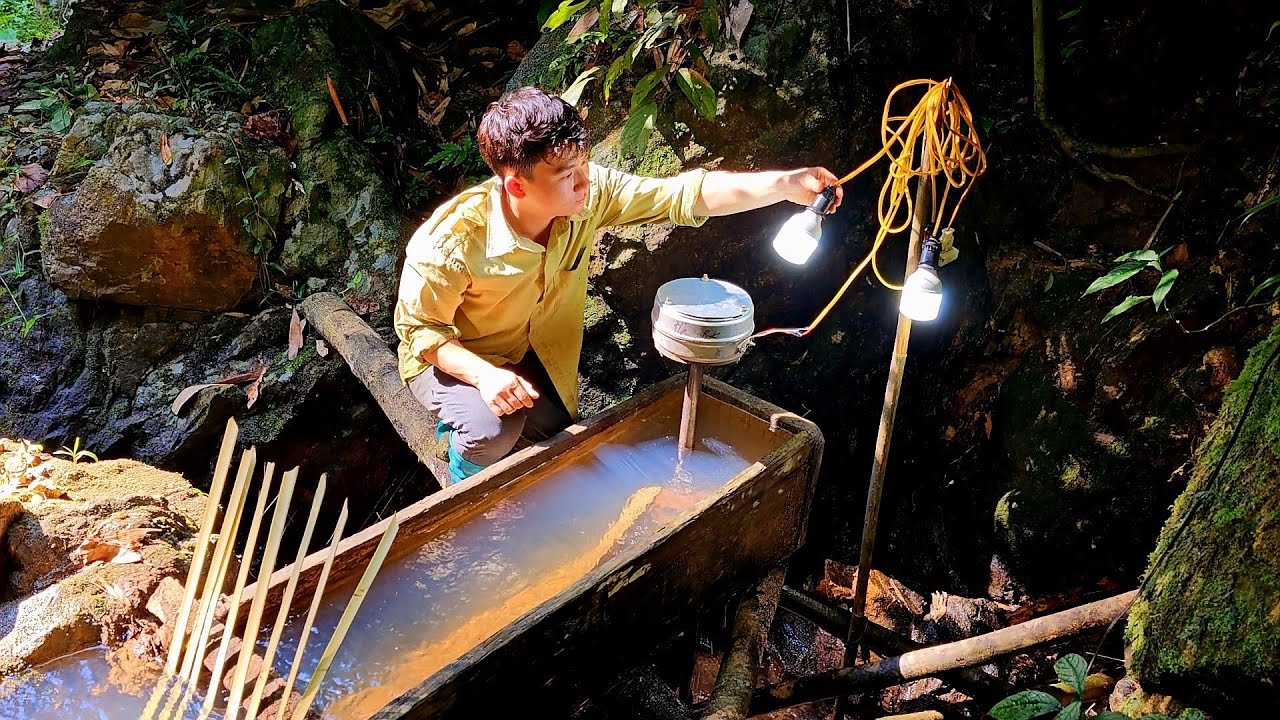 Primitive water plant - free electric energy - Log Cabin build | 4 YEAR Living Alone Off Grid.