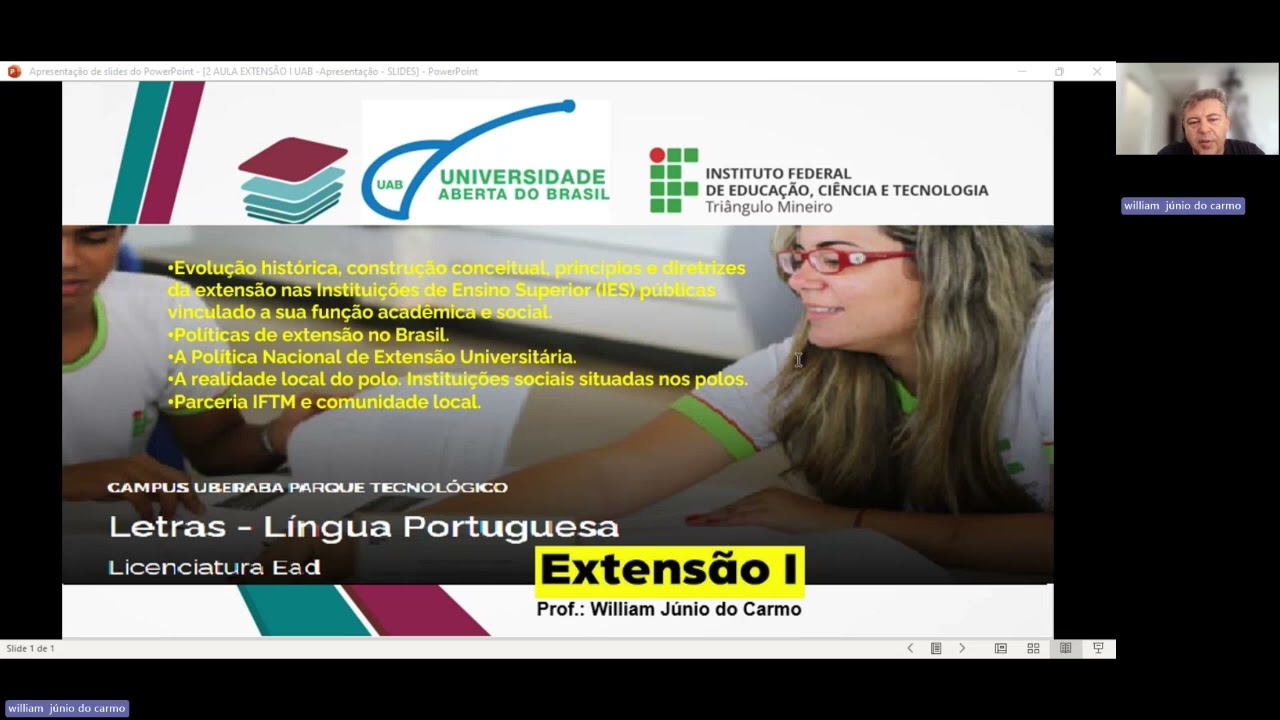 Aula 2  EXTENSÃO I  IFTM - UAB Licenciatura em Letras