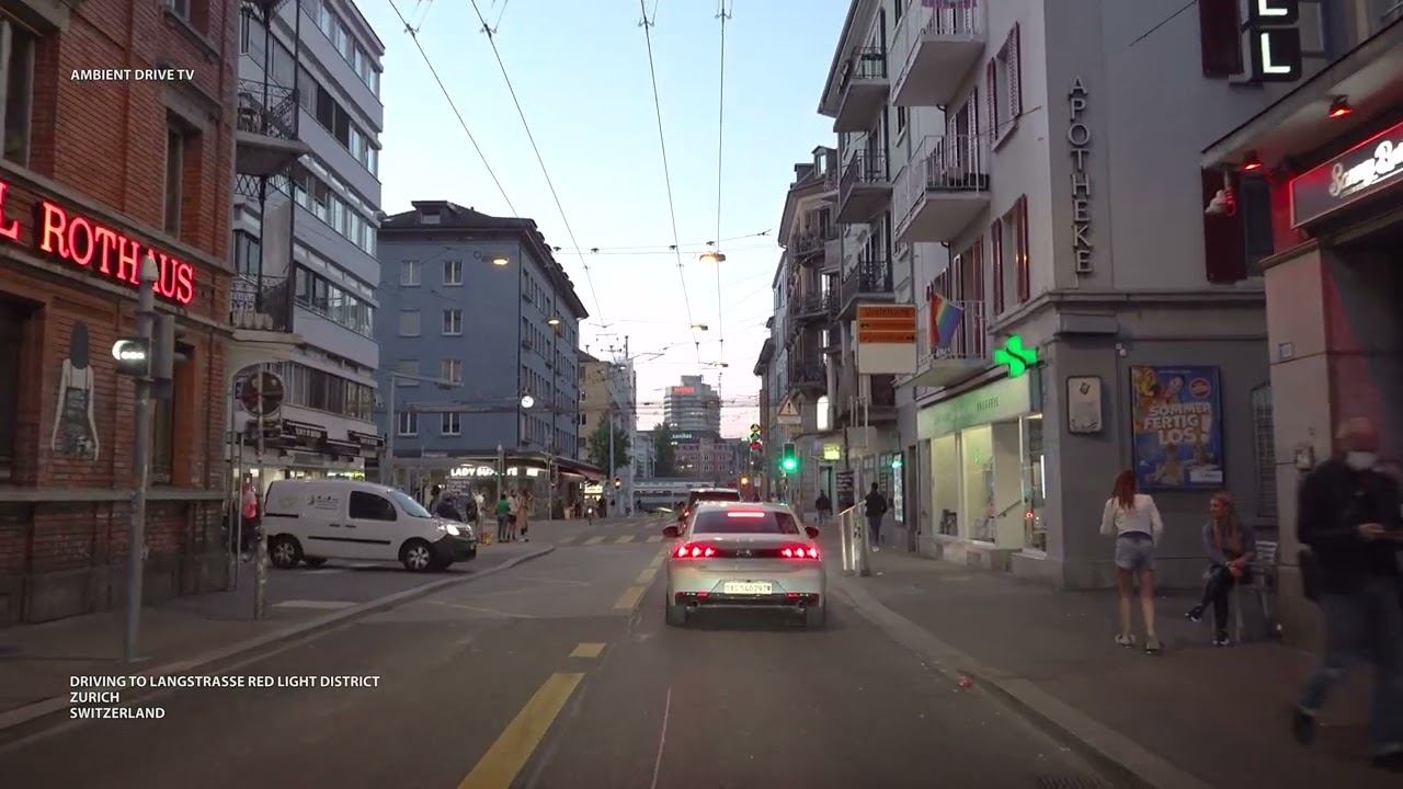 DRIVING ZURICH SWITZERLAND 4K - DRIVING TO LANGSTRASSE RED LIGHT DISTRICT - AMBIENT DRIVE TV